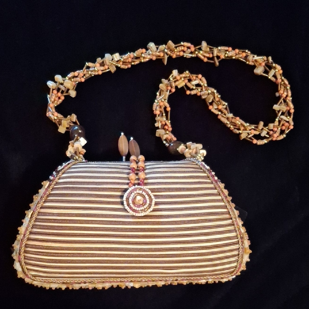 Elegant Beaded Tan and Brown Women's Bag